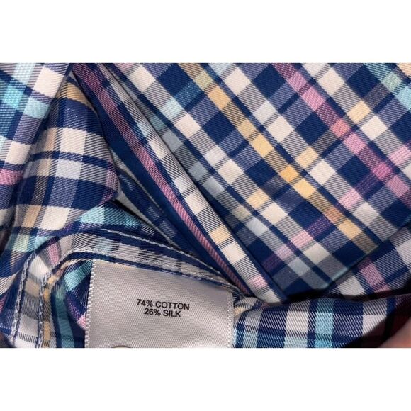 Peter Millar Button Down Shirt Men’s Size M Cotton Silk Blue Plaid - Picture 4 of 7